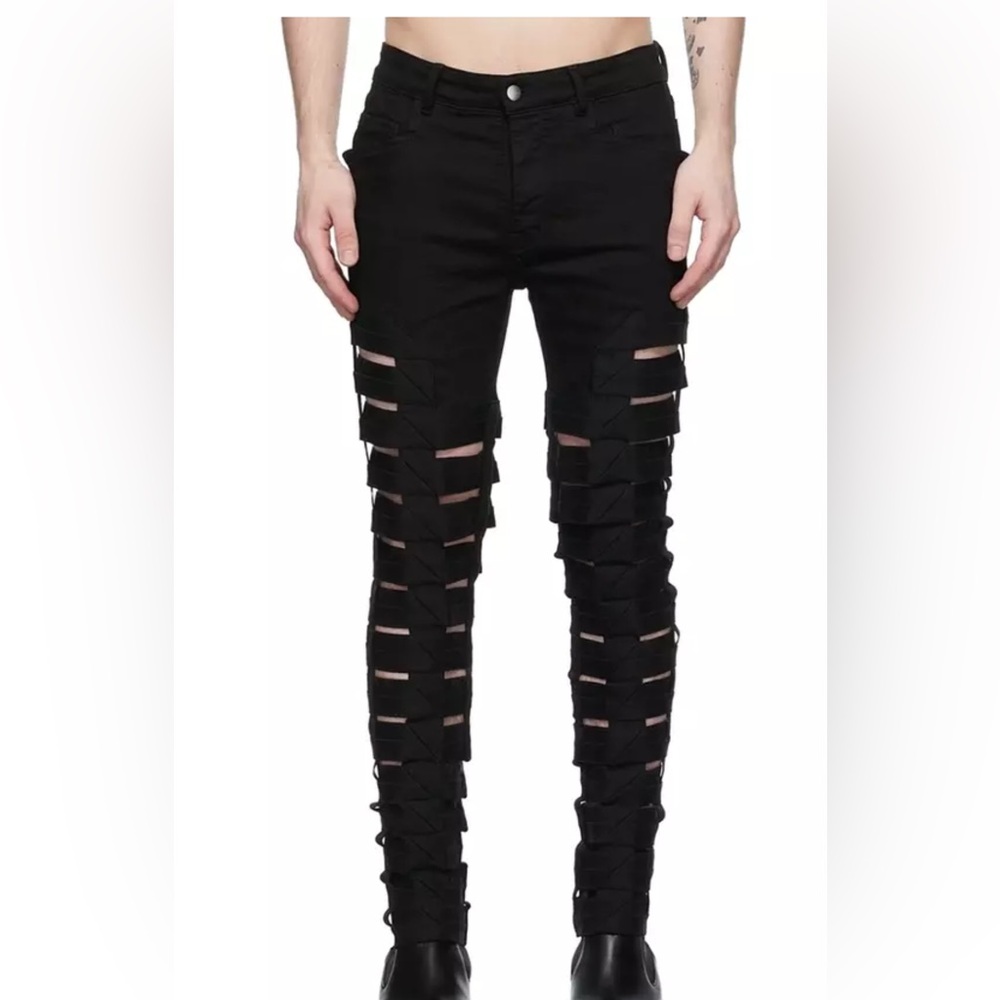 Rick Owen’s spartan stretch bondage jeans strap limited edition size 33 waist